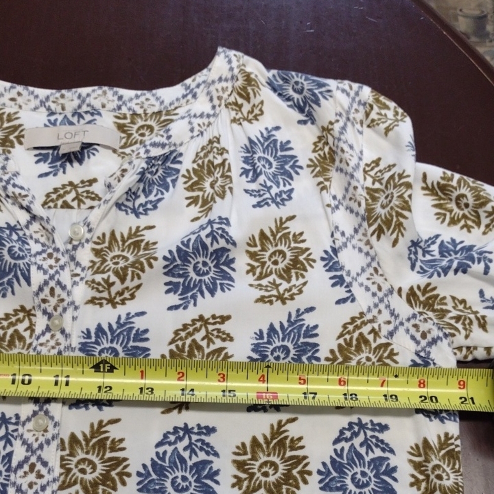 LOFT Long Sleeve Dress - Blue and Gold Floral - Picture 9 of 15